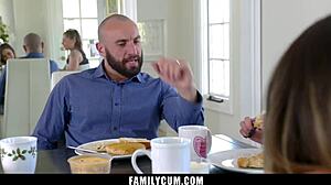 step girl plays with STEP DADDY'S monster cock under desk