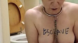 French Milf Slave Humiliated in Public BDSM Self-Session