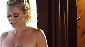 Masseuses perform pussylicking and tribbing on a teen during a close-up massage session