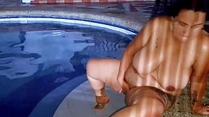 Stepsister gets fucked outdoors in public pool at night.
