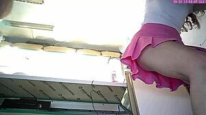 dumb 18 yo bitch in pink mini skirt hidden voyeur camera upskirt