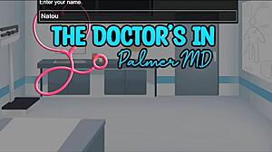 The doctor examines the milf patient in the hospital, focusing on her tits in a cartoon style.
