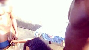 hardcore outdoor pounding with two friends, shaking ass and big cocks for quick orgasm