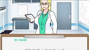 The doctor examines the milf patient in the hospital, focusing on her tits in a cartoon style.