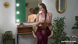 young teen masturbates to orgasm in front of mirror