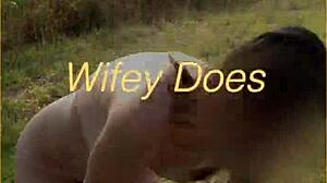 young wife takes her first nude walk, flashing her shaved pussy and big tits