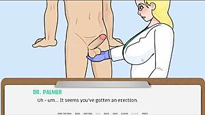 The doctor examines the milf patient in the hospital, focusing on her tits in a cartoon style.