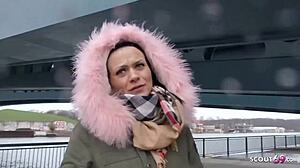 German scout picks up teen from Berlin street for rough fucking and facial