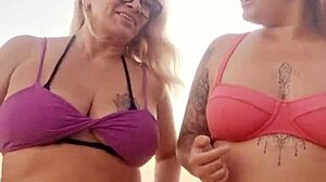 feeling excited talking dirty on beach with slutty friend, then deflowering young guy.