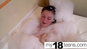 Babe masturbates in bath to orgasm!