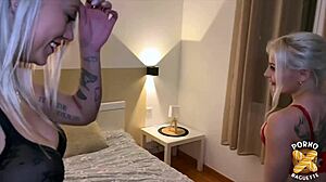 ashley experiments with belle joy in threesome