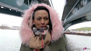 German scout picks up teen from Berlin street for rough fucking and facial