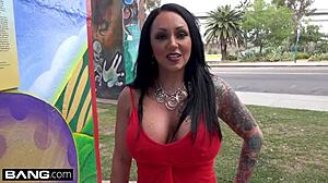 latina milf ashton blake flashes pussy in public park