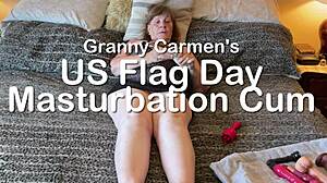 Granny Carmen masturbates on flag day