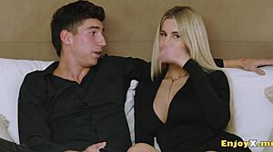 Miss naughty exposes her abilities while the kinky housewife satisfies her visitor in the kitchen performing a mind-blowing blowjob - a red-hot utter hd porn scene 😈