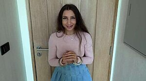 beautiful teen 18+ flees to room with handcuffs, opens legs for rough doggystyle cum