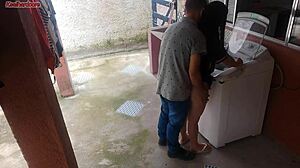 housewife pays technician with ass while husband away