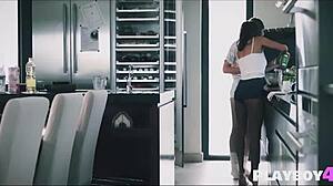 two hot girls kissing and fingering in kitchen!