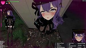 in the hentai game, guard girl has sex in the park part 1.