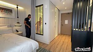 MILF Busts Bellboy Stroking