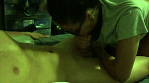 Hey, check this nerdy chocolate teen sucking that cock eagerly