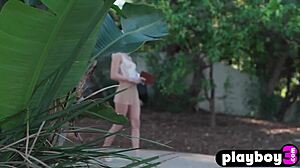 Tiny Blonde Strips Posing