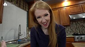 Double blowjob from redhead brunette