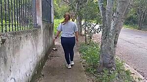 Latina Flashes Outdoors