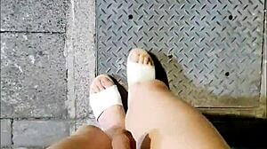 Asian Ladyboy Outdoor Cum